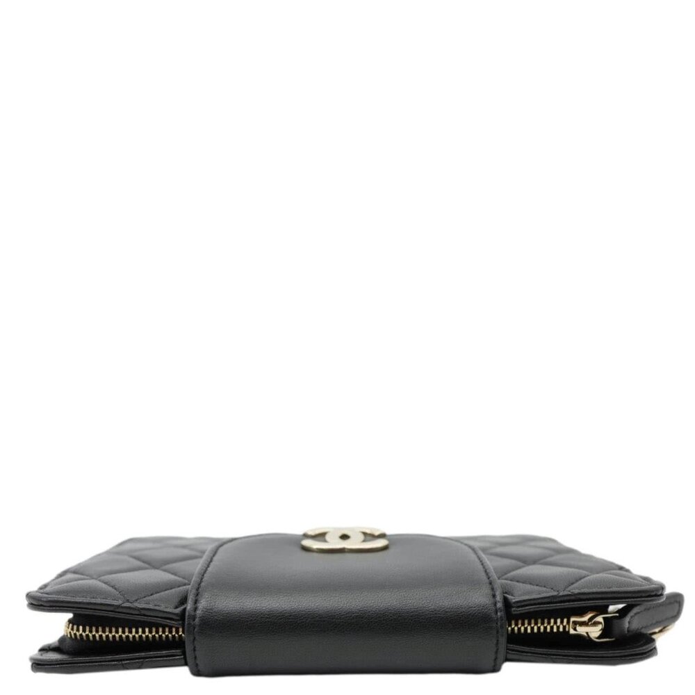 Chanel CC Quilted Lambskin Leather Pouch Wristlet Black - Picture 4 of 12